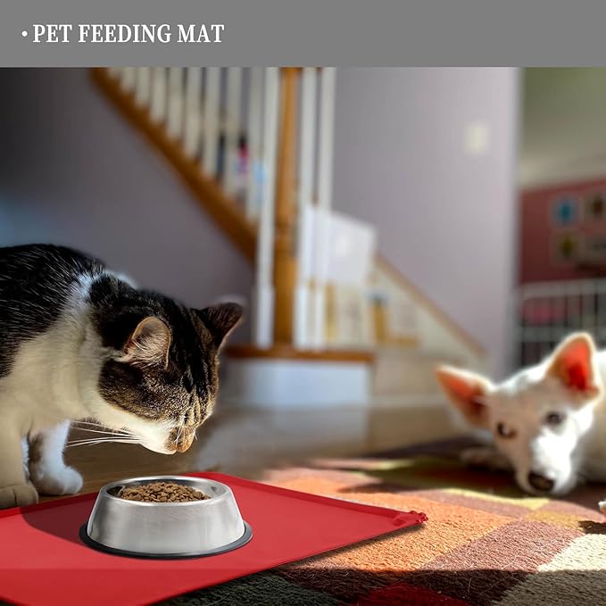Reopet Waterproof Pet Feeding Mat, Non-Slip Silicone Placemats for Dog Cat Food and Water Bowl, High Raised Edges to Prevent Spills and Protect Floors