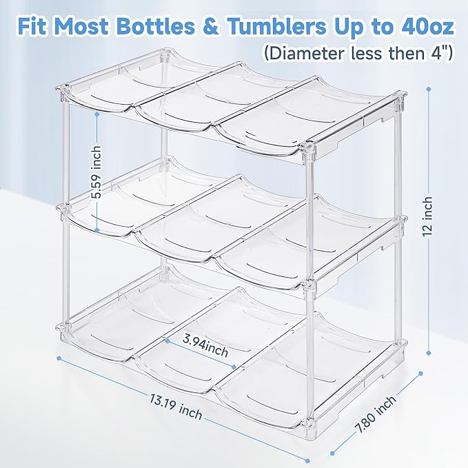 spospo Stackable Water Bottle Organizer for Stanley 40 oz Tumbler | Water Bottle Holder for Cabinet, Pantry Kitchen Organizers and Storage for Stanley Cup Accessories, Tumbler Organizer, 3 Pack