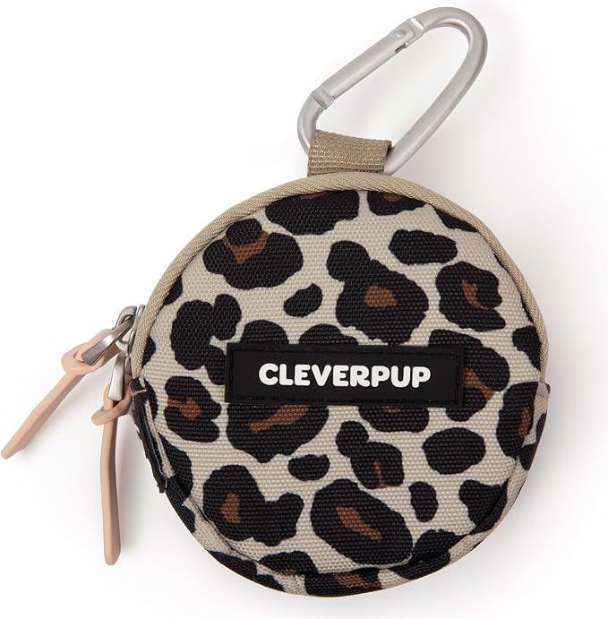 Cleverpup Snackpack Double Insulated Dog Treat Pouch – 1.5 Cup, 2 Pockets – Leopard