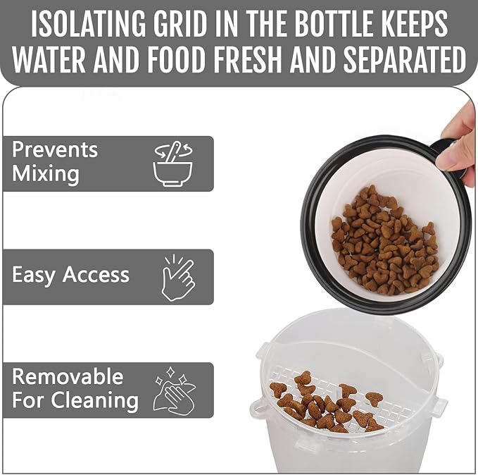 Dog Travel Water Bottle W/Collapsible Bowls - Portable 2 in 1 Leakproof Pet Water Bottle Food Container Ideal for Travel, Outdoor Portable Water Bowls for Walking, Camping & Hiking - (White)