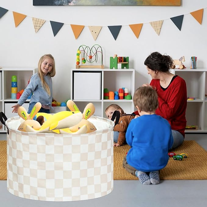 MAIZMZ Checkered Storage Basket Extra Large 80L Kids Hamper Baby Laundry Basket Waterproof Toys Car Organizer Collapsible Canvas for Home/Dorm/Pet/Office/Closet/Shelf/Gift Baskets