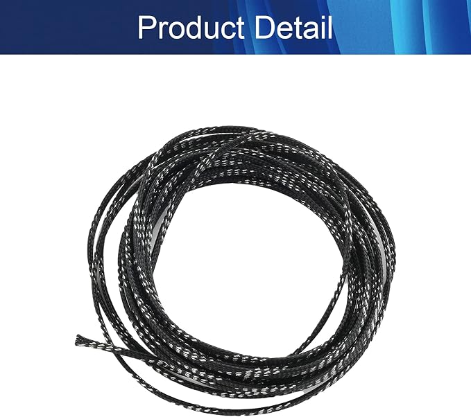 Jutagoss PET Expandable Braided Cable Sleeve, 16.4ft - 1/4 inch Black Silver Cable Management Sleeve, Wire Loom Tube Cord Protector for USB Cable, Power Cord, Audio Video and More, 1Pc