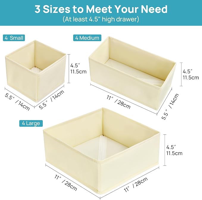 Vtopmart 12 Pack Baby Clothes Organizer, Dresser Drawer Organizer for Baby Clothing, Foldable Fabric Closet Drawer Storage Bins, Nursery Dresser Dividers for Bra, Socks, Ties, Scarf | Nursery Drawer Storage, Baby Clothing Organization, Foldable Fabric ...