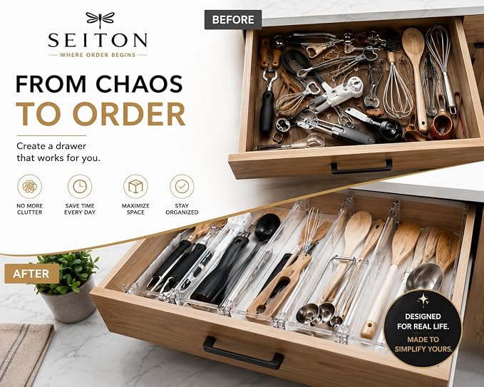 SEITON Adjustable Drawer Dividers (4 Pack) Expandable Drawer Organizer with Anti-Slip Pads 11.5"-21.7"