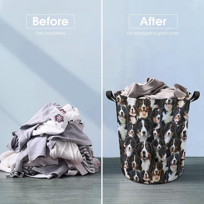 Bernese Mountain Dog Laundry Basket, Collapsible Laundry Hamper with Handles, Bernese Mountain Dog Laundry Hamper, Foldable Waterproof Clothes Hamper for Bedroom Bathroom