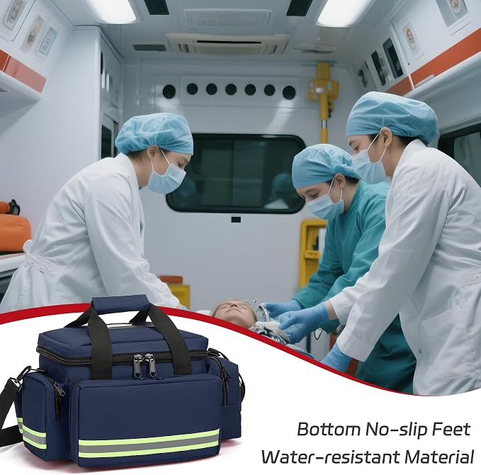 Medical Bag Empty Emergency Bag Medical Bag Organizer Professional First Responder Trauma Bag，First Aid Bag with Detachable Dividers for Nurses,Home Health Care, EMT(Bag Only)