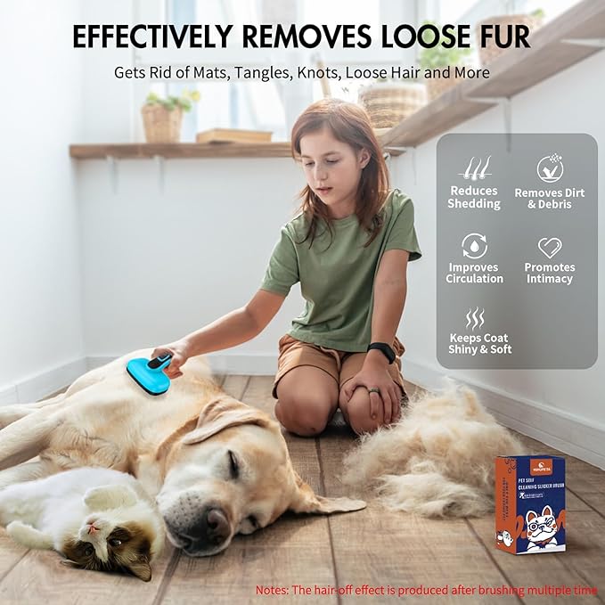 3PC Dog Brush Kit - Self-Cleaning Slicker Brush with Bath Brush & Undercoat Rake | Deshedding Tools for Large - Small Dogs & Cats, Professional Pet Grooming Set for Heavy Shedding, Blue
