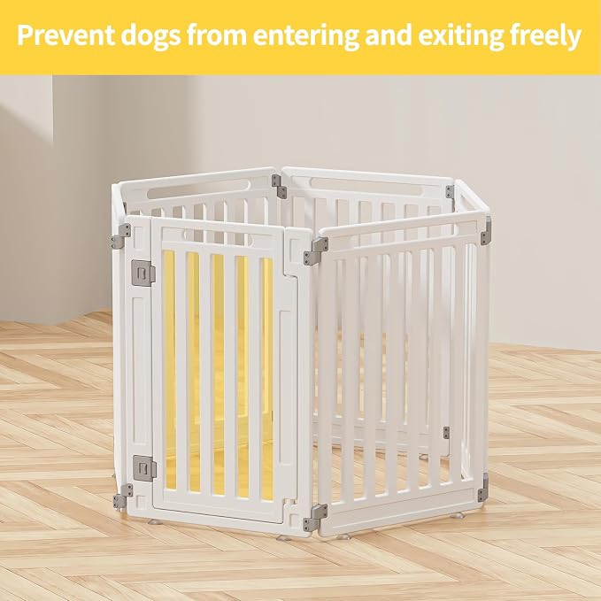 Pet Playpen Foldable Gate for Dogs Heavy Plastic Puppy Exercise Pen with Door Portable Indoor Outdoor Small Pets Fence Puppies Folding Cage 6 Panels Medium Animals House Supplies