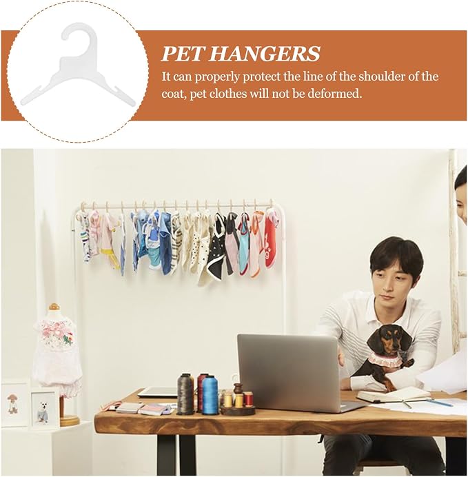 10pcs Small White Plastic Pet Clothes Hangers Dog and Cat Clothing Drying Rack Mini Hanging Organizer for Pet Apparel Storage