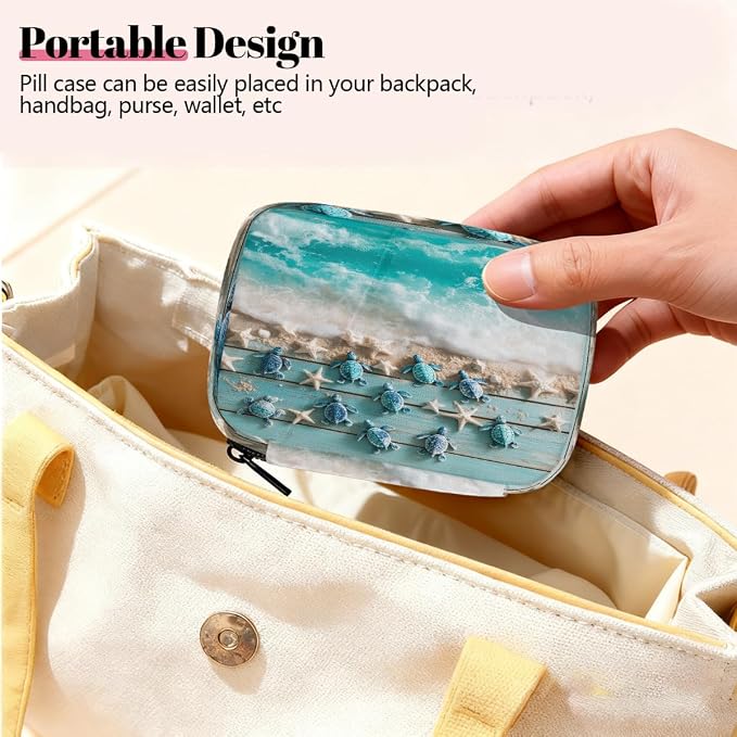 Travel Pill Organizer Beach Wooden Turtle Small Pill Case