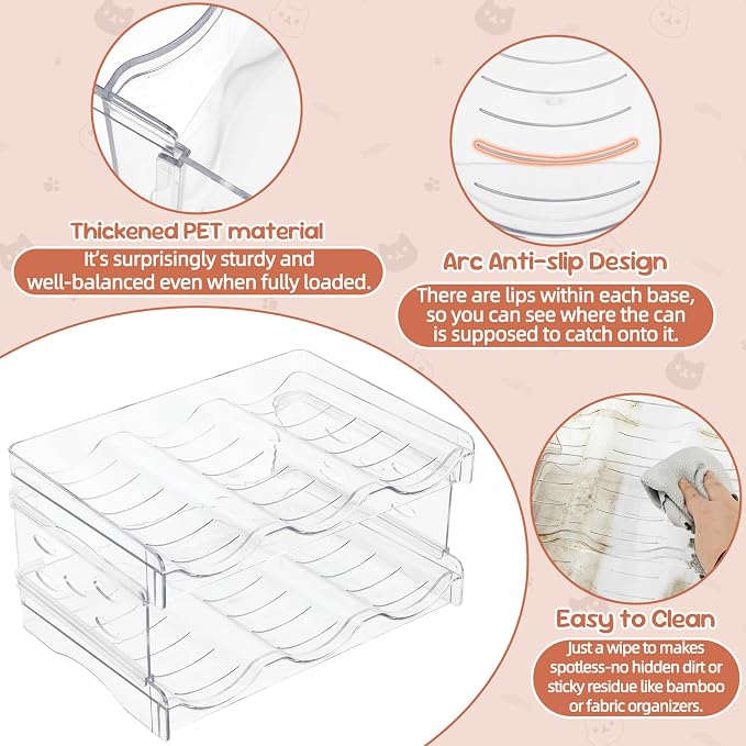 FHTONGE 3-Tier Heavy-Duty Transparent Cat Can Organizer for Multiple Sizes | Wet Cat Food Storage Rack for Pantry Kitchen Cabinet Rridge, Pet Canned Goods Dispenser Shelf Dog Tins Holder Container
