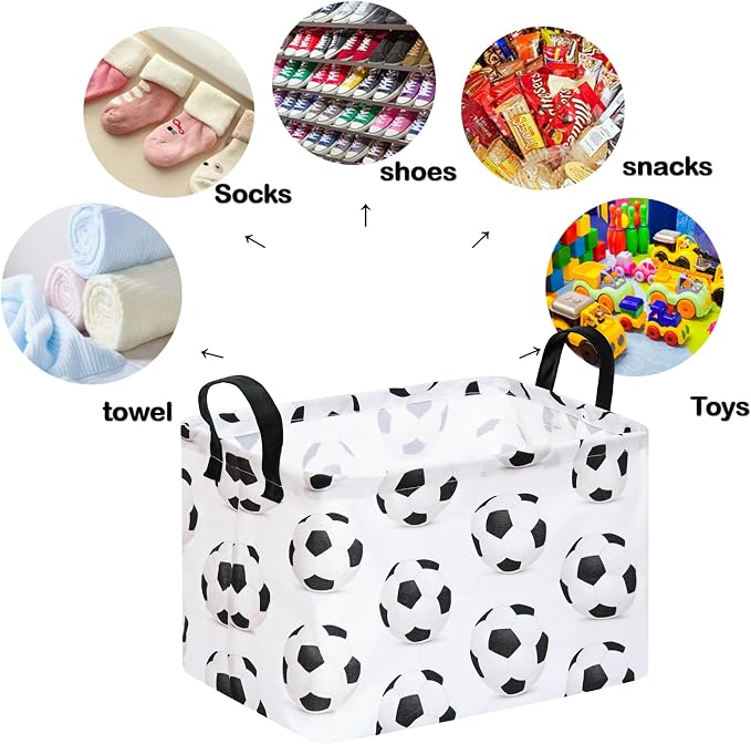 Rectangle Soccer Football Storage Basket | Gift Storage, Home Shelf Organizer Box, Clothes Laundry Hamper, Nursery Basket, With Handles