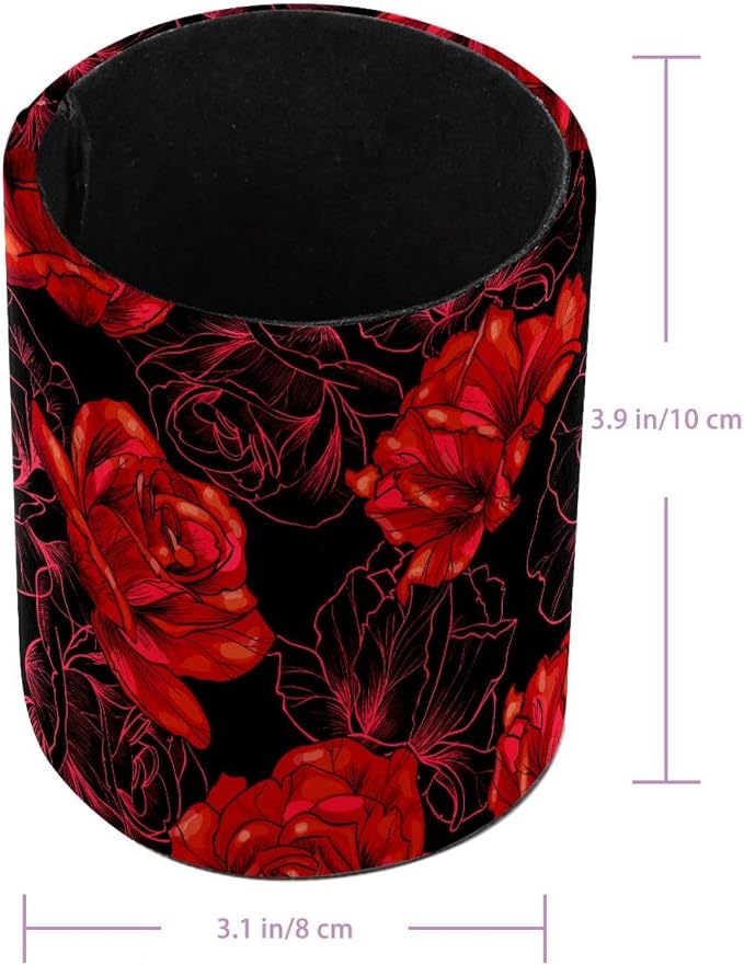 Pen Holder Red Blooming Rose Flowers Black Pencil Holder for Desk Makeup Organizer Office Supplies for Home,Kids and School