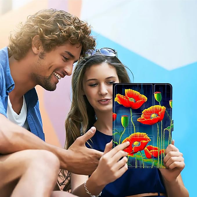 Universal Tablet Case for T-Mobile Revvl Tab 2 10.1" 2025/Revvl Tab 5G 10.36" 2023, 360 Degree Rotating Kickstand Protective Stand PU Leather Shell Cover for 9"-10.5", Artistic Red Flower