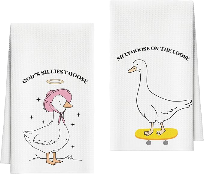 Kitchen Towels Set of 2, Silly Goose Dish Towel for Bathroom Kitchen, Cute Animals Decorative Hand Towels, Fast Drying Tea Towel, Housewarming for Goose Lovers Women Mom -03