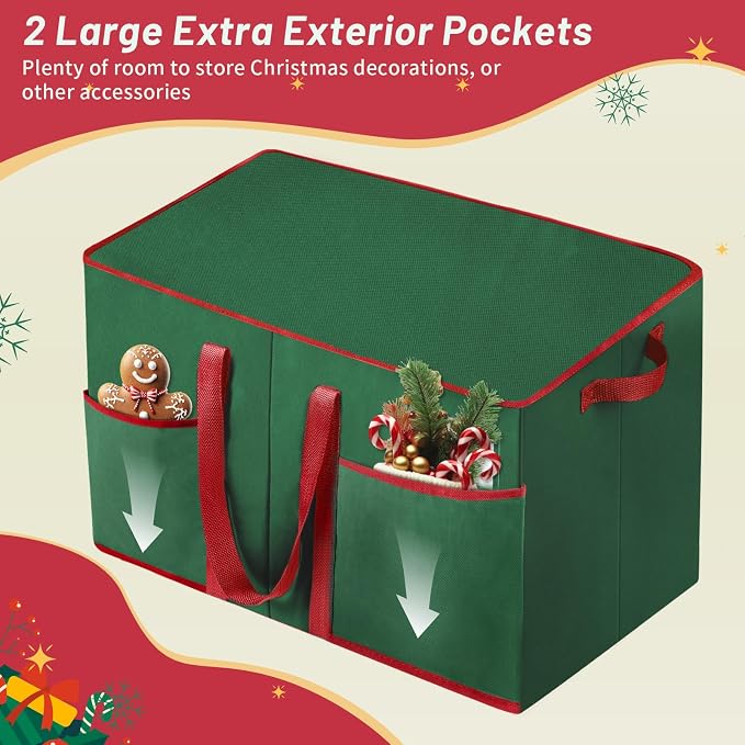 EverMerry Nutcracker and Figurine Collectibles Storage Box， Large Ornament Storage Organizer Stores Up to 8 Holiday Figurines-Carolers, Santa Figure, or Nut Cracker Ornaments (Green/15 Inches)
