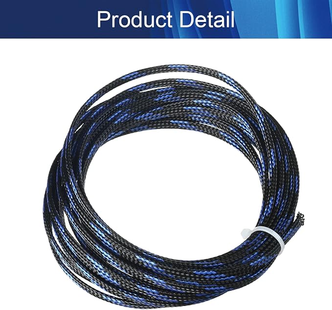 Jutagoss PET Expandable Braided Cable Sleeve, 16.4ft - 3/16 inch Black Blue Cable Management Sleeve, Wire Loom Tube Cord Protector for USB Cable, Power Cord, Audio Video and More, 1Pc