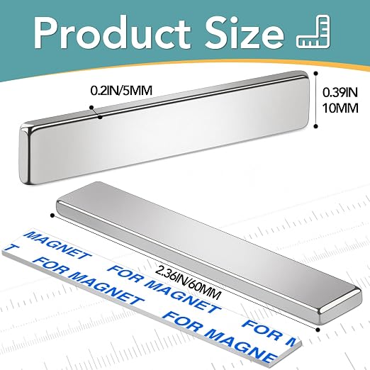 BEST CHOICE MAGNETS 24 Pack Strong Neodymium Bar Magnets, 60 x 10 x 3 mm | Rare Earth Neodymium Magnets with Double-Sided Adhesive Perfect for Fridge, Garage, Kitchen, Craft, Office