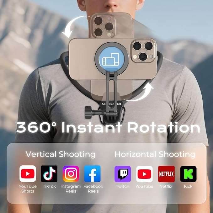 【2026 Extended Long】 Magnetic Neck Mount for Phones,Neck Phone Holder | 27.6"Hands Free Pov Phone Holder Chest Mount for iPhone17–12 & Android,Go Pro DJI,Camera Shoulder Supports