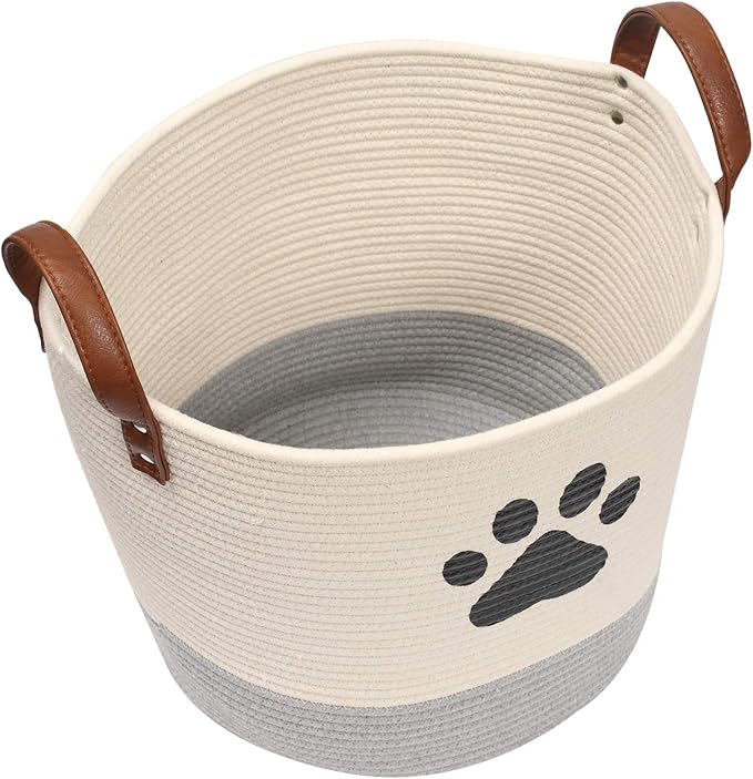 Cotton dog toy basket storage, puppy toy basket, puppy bins, laundry basket blanket storage bin - Perfect for organizing pet toys, blankets, leashes, pee mats and diapers -beige gray