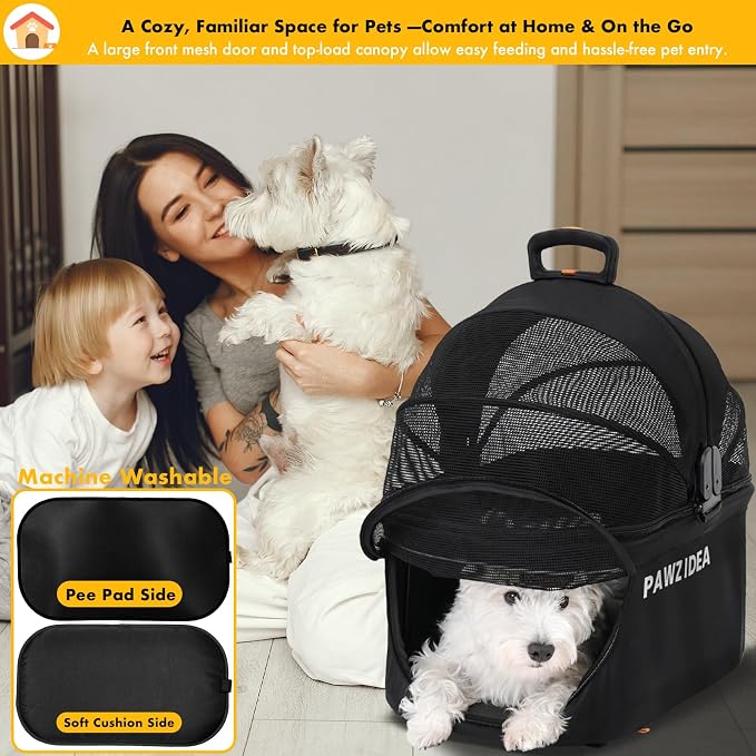 PAWZIDEA Portable Small Dog Crate for Car Travel Up to 33lbs, No-Zip Canopy | Enclosed Dog Car Seat Escape-Proof, Soft-Sided Small Medium Puppy Cats Car Kennel, Foldable Pet Carrier by Seatbelt, Top-Load