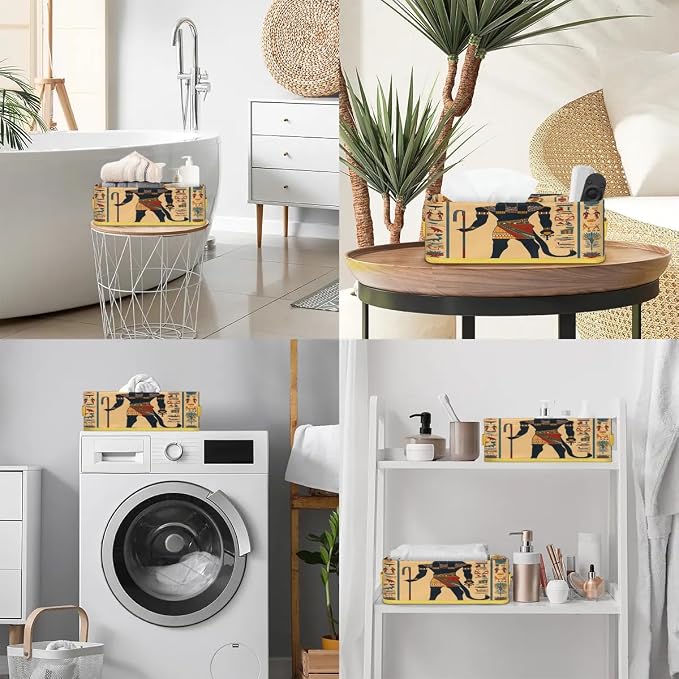 Ancient Egyptian People Bathroom Storage Basket, Foldable with Handle Open Countertop Paper Towel Decorative Box, Toilet Tank Top Shelf Baskets for Home Closet Bedroom Living Room Office