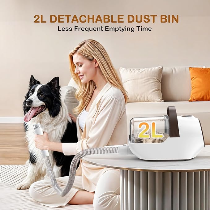 Dog Grooming Vacuum, Dog Grooming Kit with Pet Clipper Nail Grinder, 3 Suction Modes Dog Brush Vacuum with 6 Pet Grooming Tools (tan)