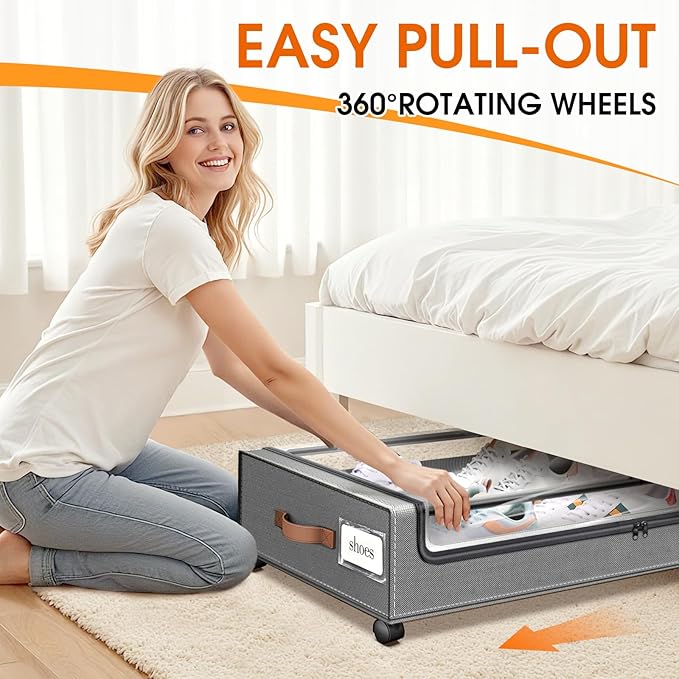 Under Bed Storage with Wheels 1Pack Storage Containers with Clear Window | Under Bed Drawers Rolling Under Bed Storage for Clothes,Shoes, Blankets (30.71 x 16.93 x 6.69 in, Light Grey)