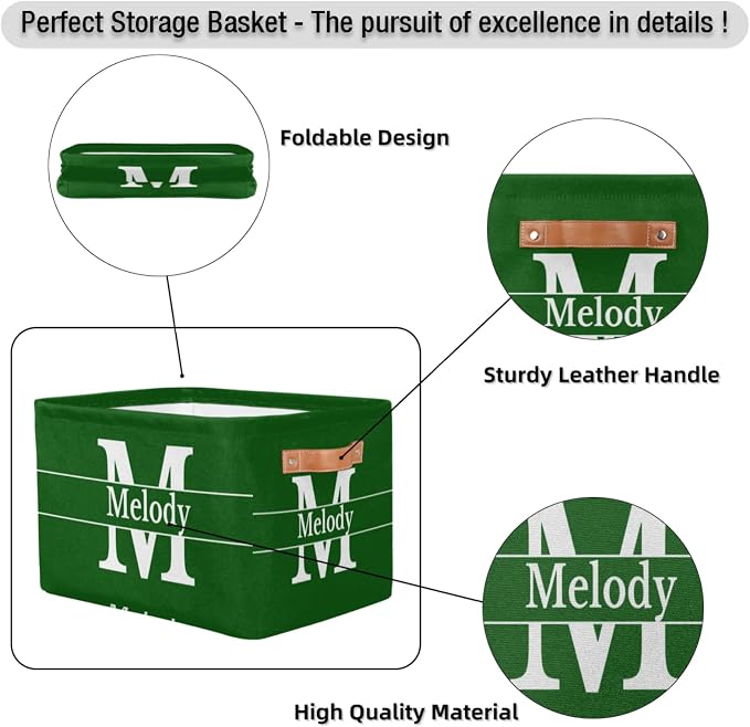 Custom Name Rectangular Storage Basket Initial Letter, Forest Green