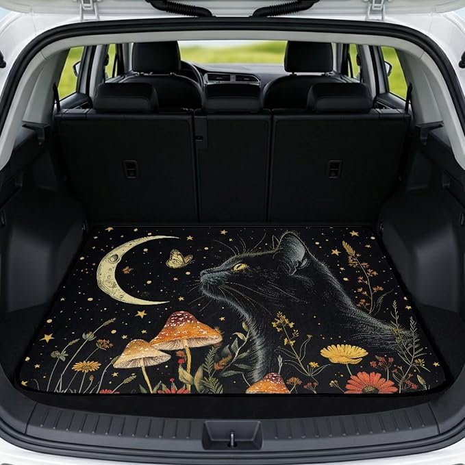 Cat Print Pet Friendly Cargo Liner for Dogs 29" x 39", Universal All Weather Car Trunk Mat for SUV Truck, Non Slip Washable Durable Black Protection Mats