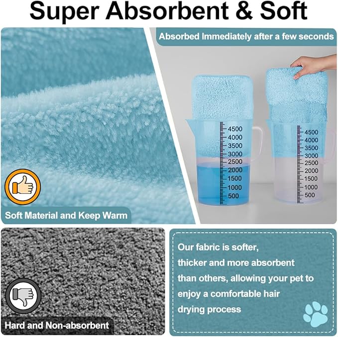 Medium to Large Size Dog Bathrobe, Quick Drying Super Absorbent, Warm Dog Towels, Adjustable Hoodies and Belts for Dog Bath Products (Blue, 4XL-Fit for 45 to 75 pounds)