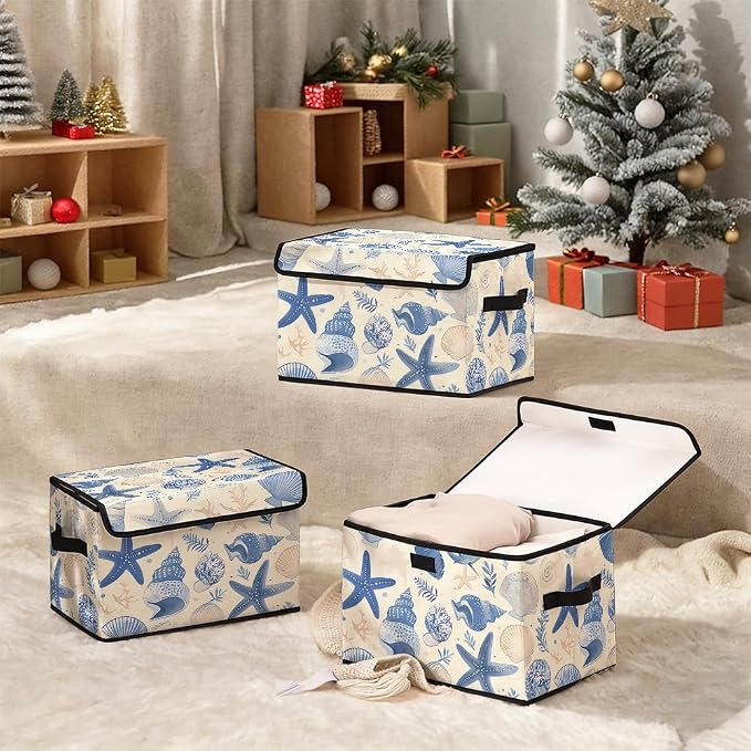Stackable Clothes Storage Bins with Lids 3 Pack. | Closet Organizers Fabric Cat Printing Box for Home and Office,Blanket Clothes Organizers,Under Bed Storage Containers