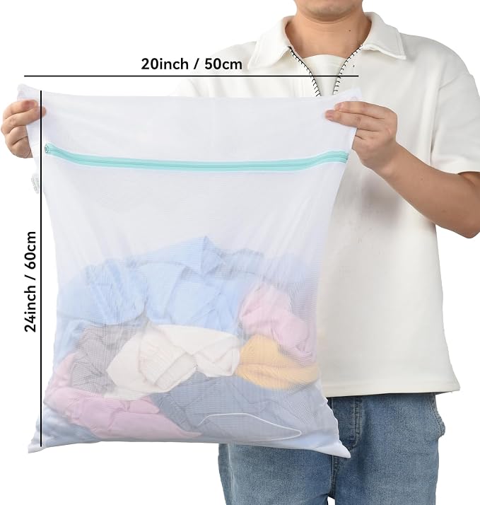 OTraki Mesh Laundry Bag for Delicates 20x24 inch Mesh Wash Bag for Washing Machine Zippered Net Laundry Bag for Bra Underwear College Dorm Home Don't Drying, Melting 140-176℉ White | Zippered Net Laundry Bag for Washing Machine Wash Bag for Bra Underwe...