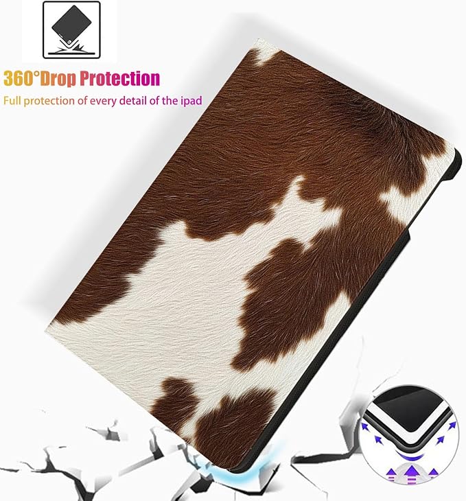 for Microsoft Surface Pro 7 Plus,Surface Pro 7/6/5/4 12.3" Tablet Case,Auto Wake/Sleep,Adjustable Stand Protective Cover - Cow Print