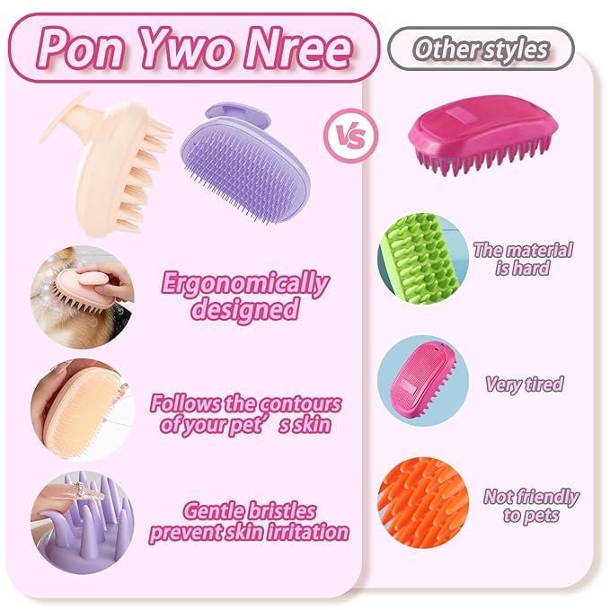 2-in-1 Detachable Dog Bath Brush, Dog Brush for Shedding & Massage, Gentle Silicone Grooming Brush for Long Haired Dogs & Short Haired Dogs, Bathing Brush for Dogs & Cats