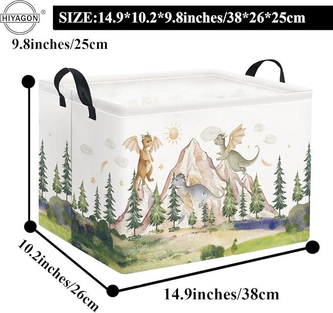 Rectangular Kids Basket Baby Girl Basket Fabric Storage Bin Organizer Box Room Decor(Hill Dinosaur)