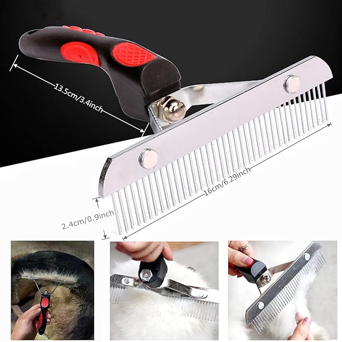 Undercoat Rake for Dogs, Long Tooth Dog Grooming Rake + Deshedding Brush Comb, Dematting Tool Set Pet Beauty Brushes for Grooming Middle Large Dog Longhair Cat Horse, German Shepherd Comb Husky Brush
