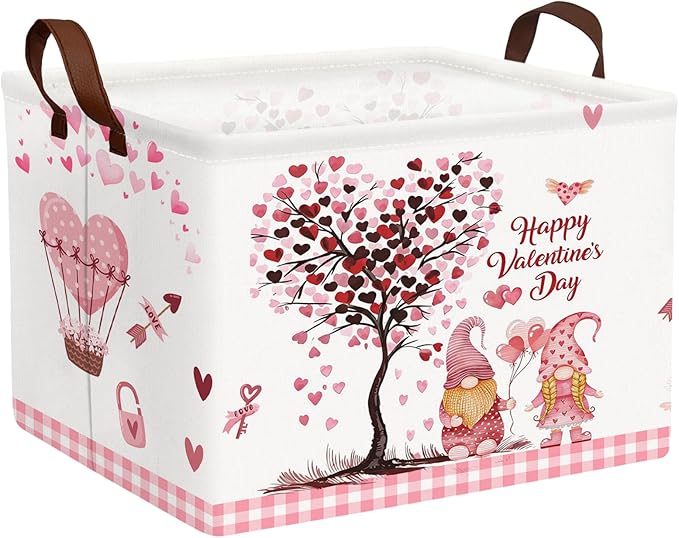 Valentine's Day Basket Gift for Empty Cute Heart Large Storage Bin for Kid and Baby Room Décor (Pink Dwarf Love Tree Hot Air Balloon)
