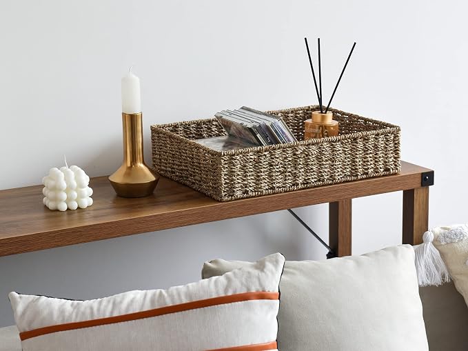 StorageWorks Large Seagrass Tray for Bathroom, Seagrass Storage Baskets for Shelves, Handwoven Natural Wicker Baskets for Organizing, 2-Pack | Handwoven Seagrass Trays for Decor & Organizing, Shallow Rectangle Wicker Tray for Coffee Table, Living Room,...