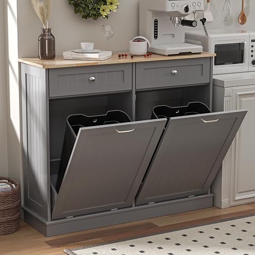 Spurgehom Double Tilt Out Trash Can Cabinet 2 X 13 Gallon with Storage