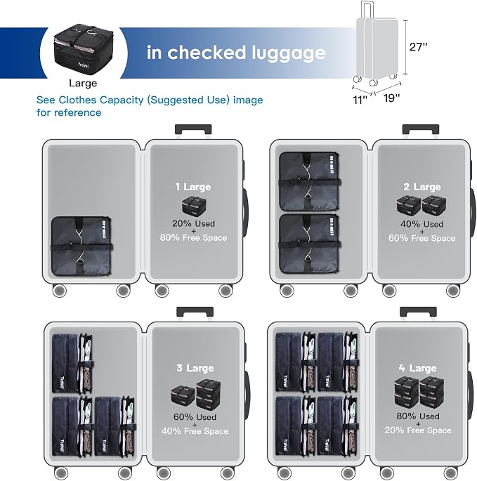Stow-N-Go Hanging Travel Shelves, Packing Organizer for Luggage. Carry on Closet for Suitcase. Expandable Packing Cube. Travel Essentials. (Black - L, L = (L) 11.8" x (W) 11.8")
