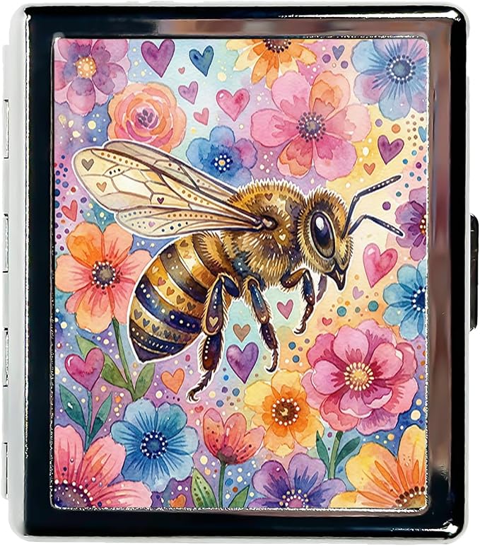 Weekly Pill Organizer, Metal Pill Box with 8 Compartments, Small Travel Pill Case for Purse Pocket, Medicine Vitamin Supplement Organizer (Honey Bee)