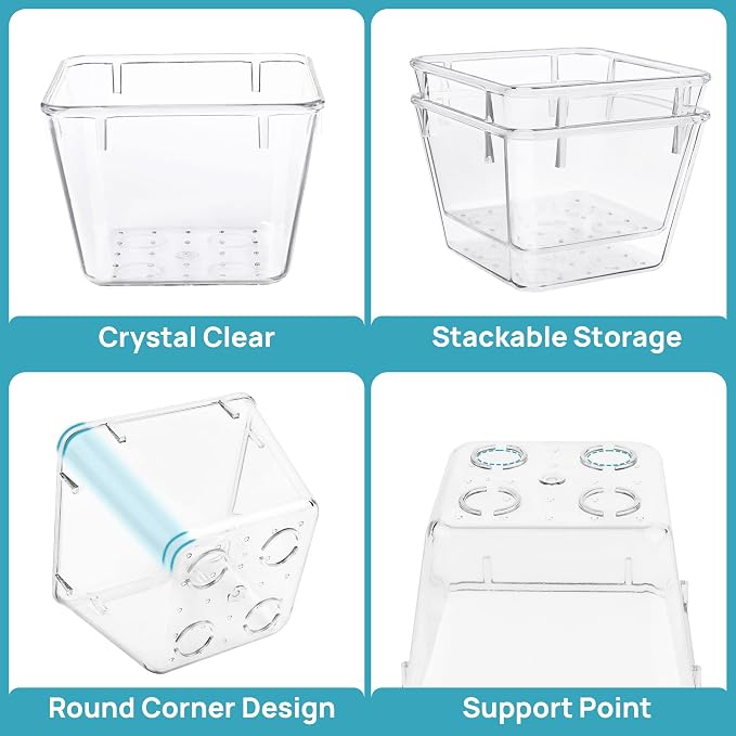 Vtopmart 15 PCS Clear Plastic Drawer Organizers Set, Vanity Organizer Trays | 4-Size Versatile Makeup Organizer, Non-Slip Storage Containers for Makeup, Jewelries, Bedroom，Kitchen Utensils and Office