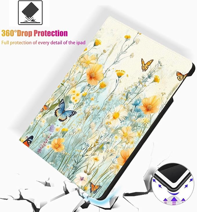 for Microsoft Surface Pro X/Pro X Plus-13 2019/2020/2021/2024 Tablet Case,Auto Wake/Sleep,Adjustable Stand Protective Cover - Flower Butterfly