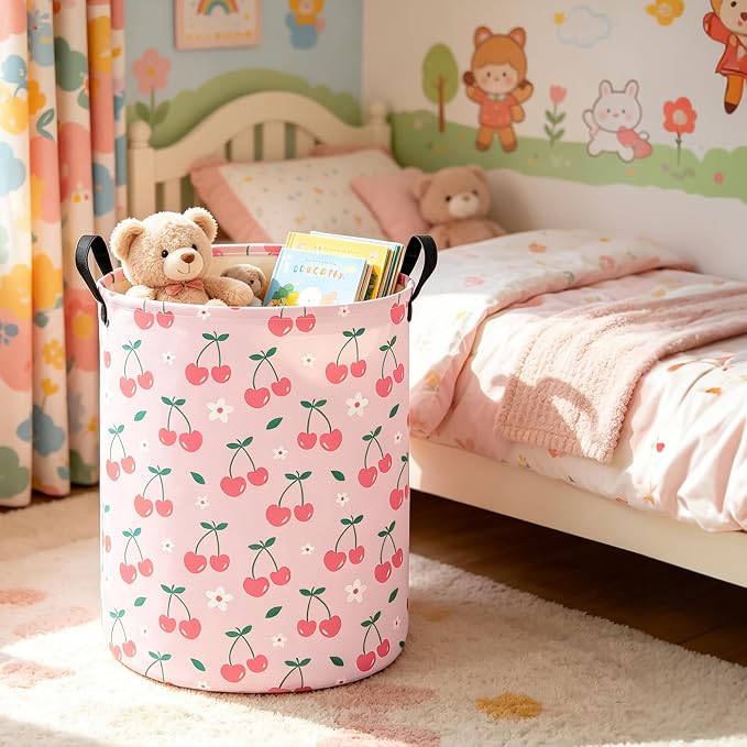 Cherry Fabric Storage Bin Nursery Organizer Basket | Organizer Bin Dirty Clothes Collapsible Waterproof for College Dorms, Boys and Girls Bedroom,Bathroom