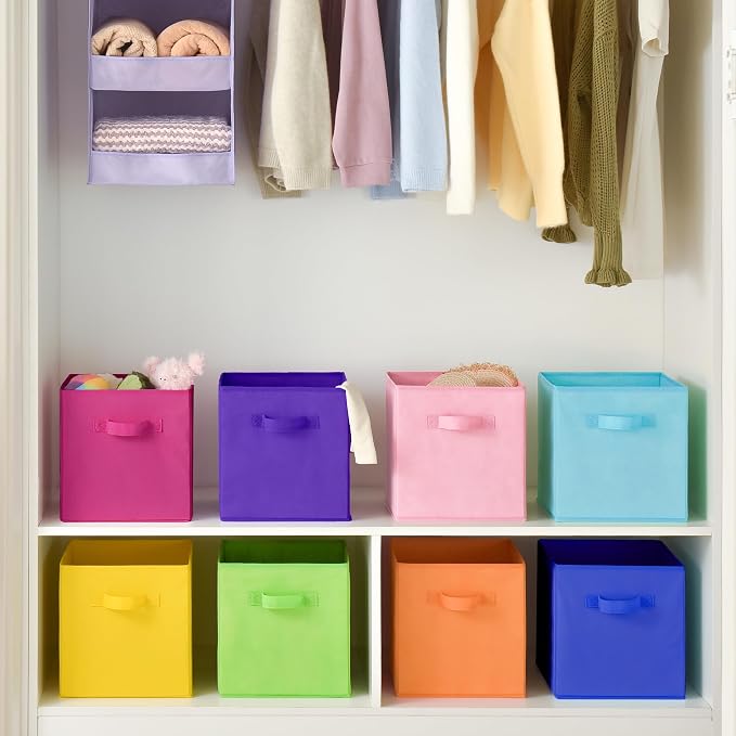 GRANNY SAYS 11 Inch Cube Storage Bins, Cube Organizers, Rainbow, 8-Pack | Collapsible Storage Boxes with Thickened Base Plate, Sturdy Handles, Decorative Baskets for Shelves, Closet