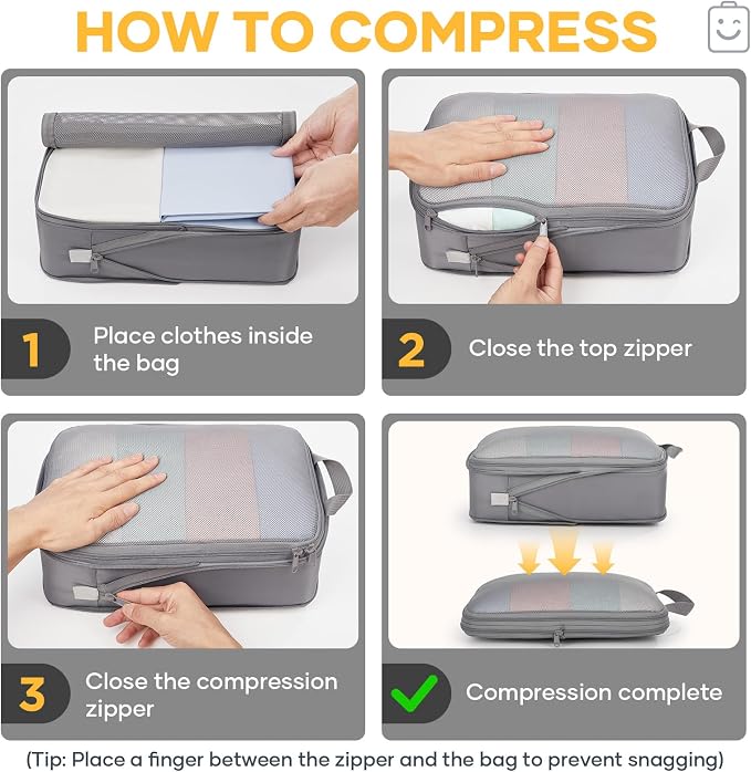 Veken 6/9/11 Set Compression Packing Cubes Garment Bags for Travel Essentials,Compressible Expandable Luggage Organizer Bags for Clothing,Space Saver Bags with Over 1000 pcs of Mesh Holes(Gray)