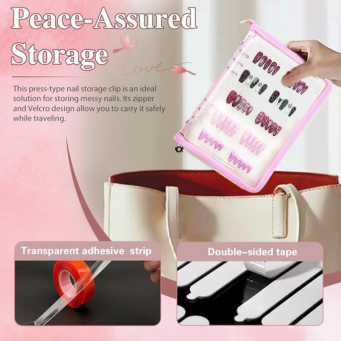 Press on nail storage Nail Storage Book - Portable Versatile Organizer for Press - On Nails, Jewelry and More with 90 Pcs Adhesive Double Sided Tape