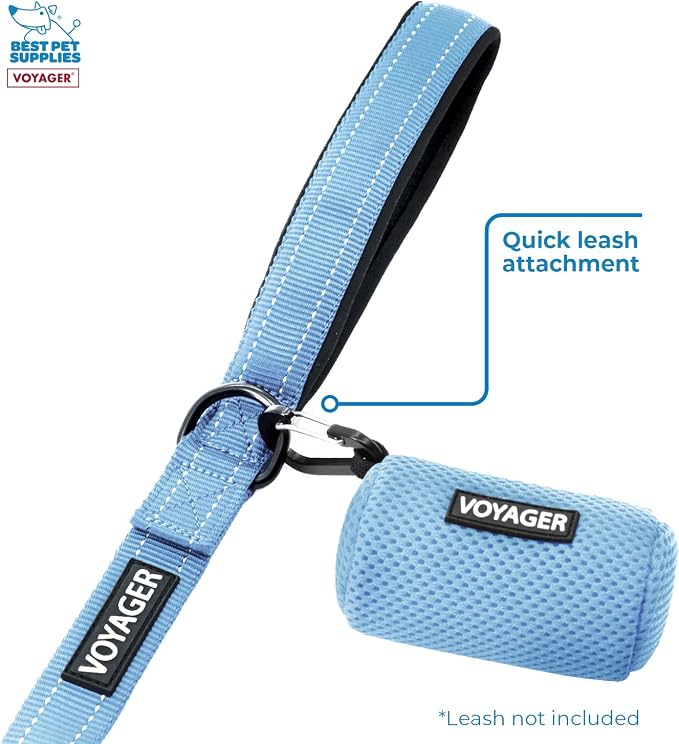 Best Pet Supplies Dog Poop Bag Holder Leash Attachment with Reusable Dispenser for Travel, Walking, Park, and Outdoor Use, Durable with Clip-On - Baby Blue, Mesh Dispenser w/15 Bags