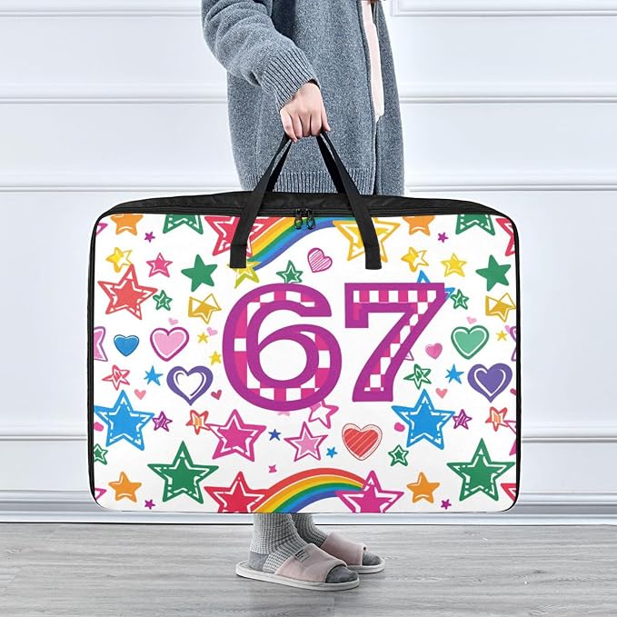 Comforter Storage Bags Large Folding Blanket Organizer Bag with Strong Handles Clear Window Closet Storage Containers for Clothes King Queen Pillows Bedding Quilt Duvet Rainbow Stars Hearts Pin